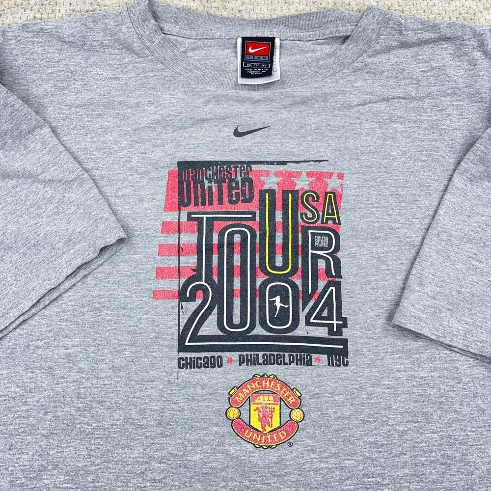 Vintage Manchester United T Shirt Men XXL 2XL Gray Nike Tee Center Swoosh 2004